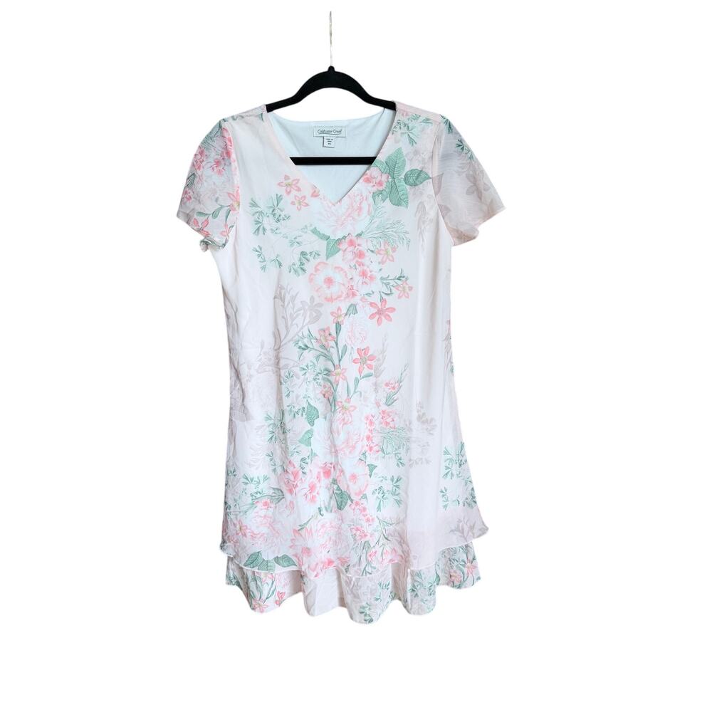 Coldwater creek floral tiered ruffle hem short dress petite small cottagecore